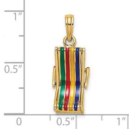 14k Yellow Gold 3-D Moveable Multi-Color Beach Lounge Chair Charm Pendant