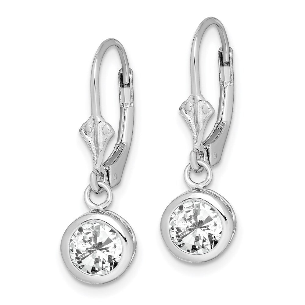 Sterling Silver Rhodium Plated 6mm Round Cubic Zirconia Leverback Earrings