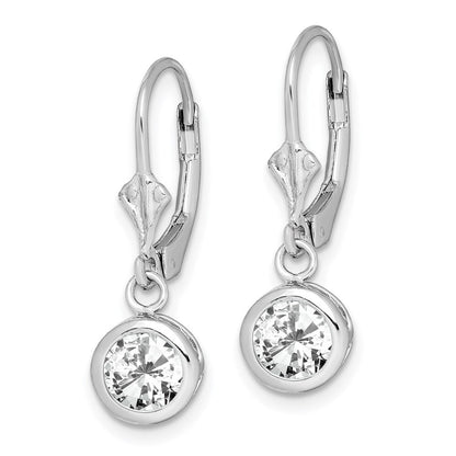 Sterling Silver Rhodium Plated 6mm Round Cubic Zirconia Leverback Earrings