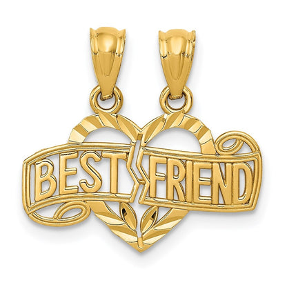 14k Yellow Gold Diamond-cut 2-Piece Break-Apart BEST FRIEND Heart Pendant