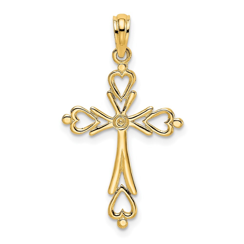 14k Yellow Gold Cross Cut-Out  Heart Ends Charm Pendant for Women