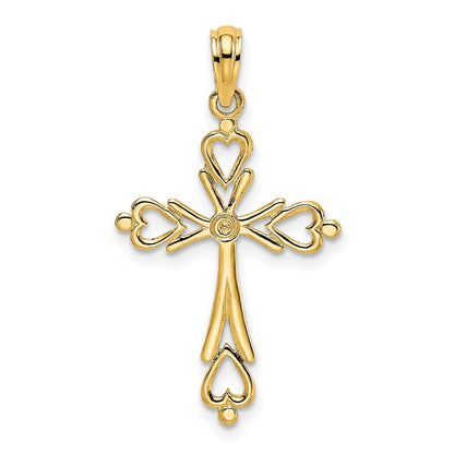 14k Yellow Gold Cross Cut-Out  Heart Ends Charm Pendant for Women