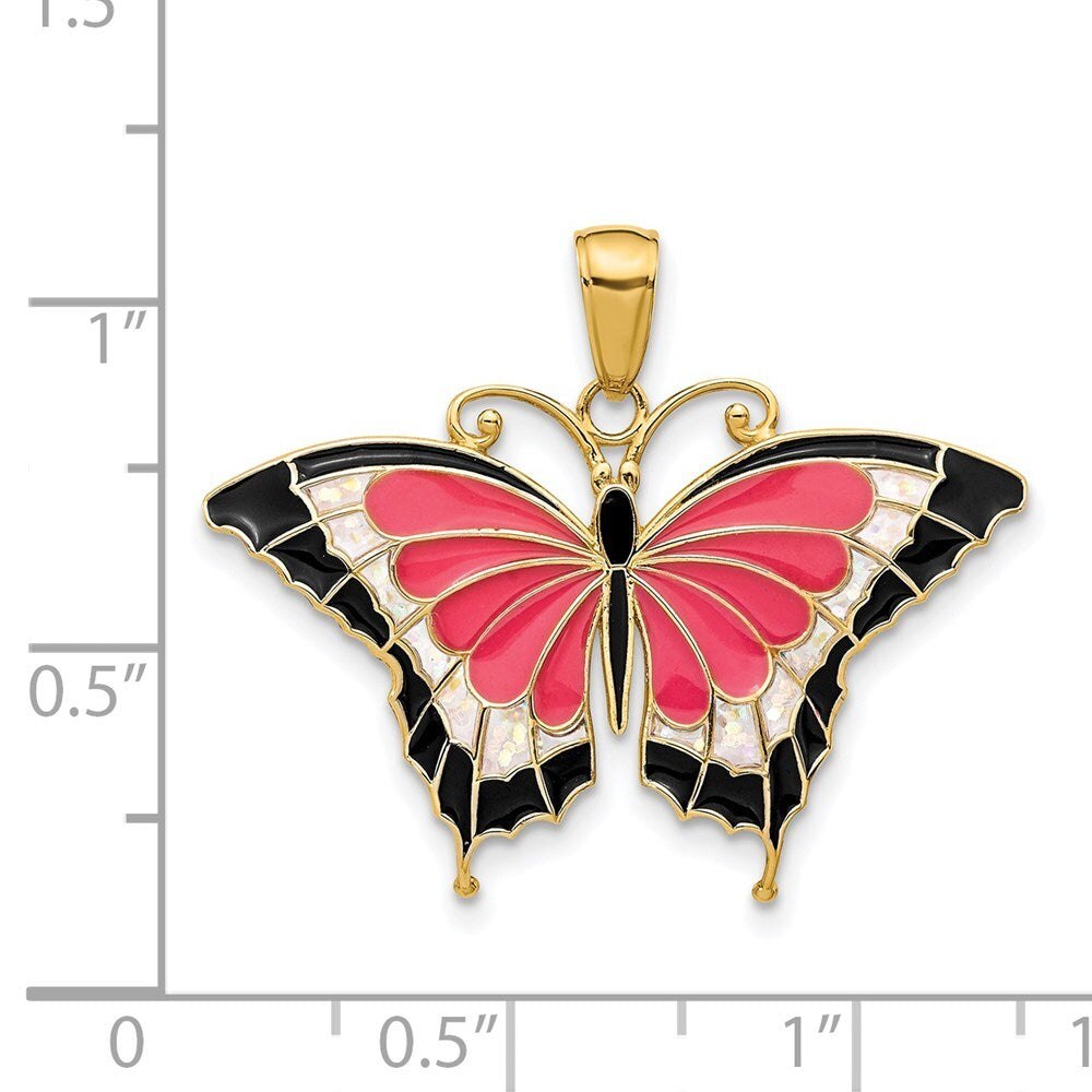14k Yellow Gold Enameled Butterfly Pendant for Women