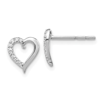 14k White Gold Diamond Heart Stud Earrings Gift for Women