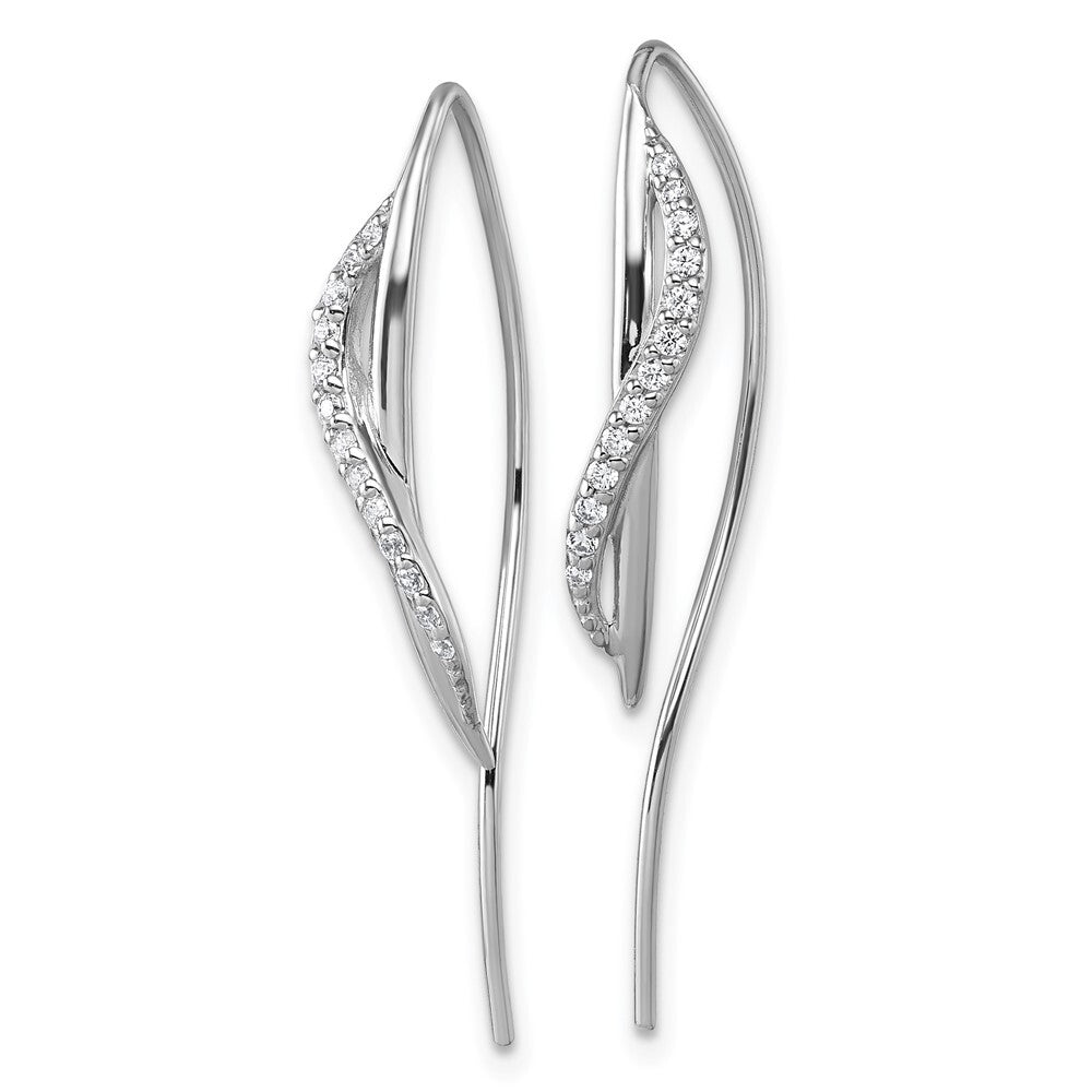 Sterling Silver Rhodium-plated Cubic Zirconia Polished Threader Earrings