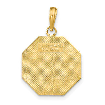 14k Yellow Gold Polished I'LL NEVER STOP LOVING YOU Stopsign Pendant