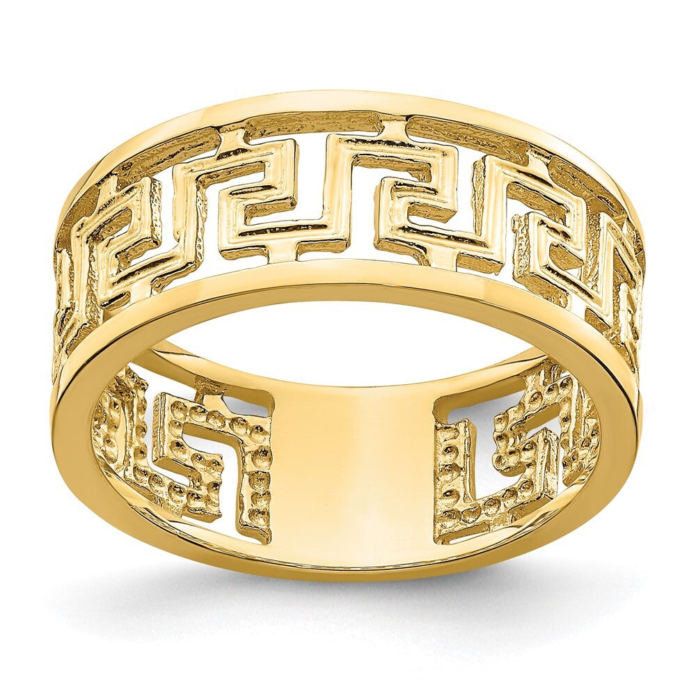 14K Yellow Gold Polished Cut Out Greek Key Design Band Size 7