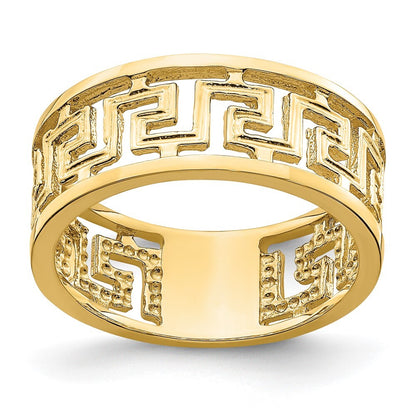 14K Yellow Gold Polished Cut Out Greek Key Design Band Size 7