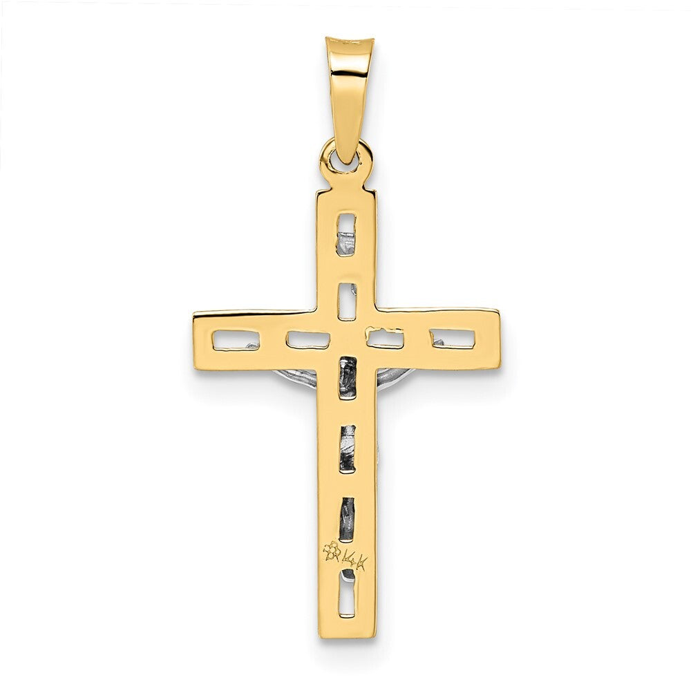 14k Two-tone Gold Polished Solid INRI Crucifix Pendant for Women