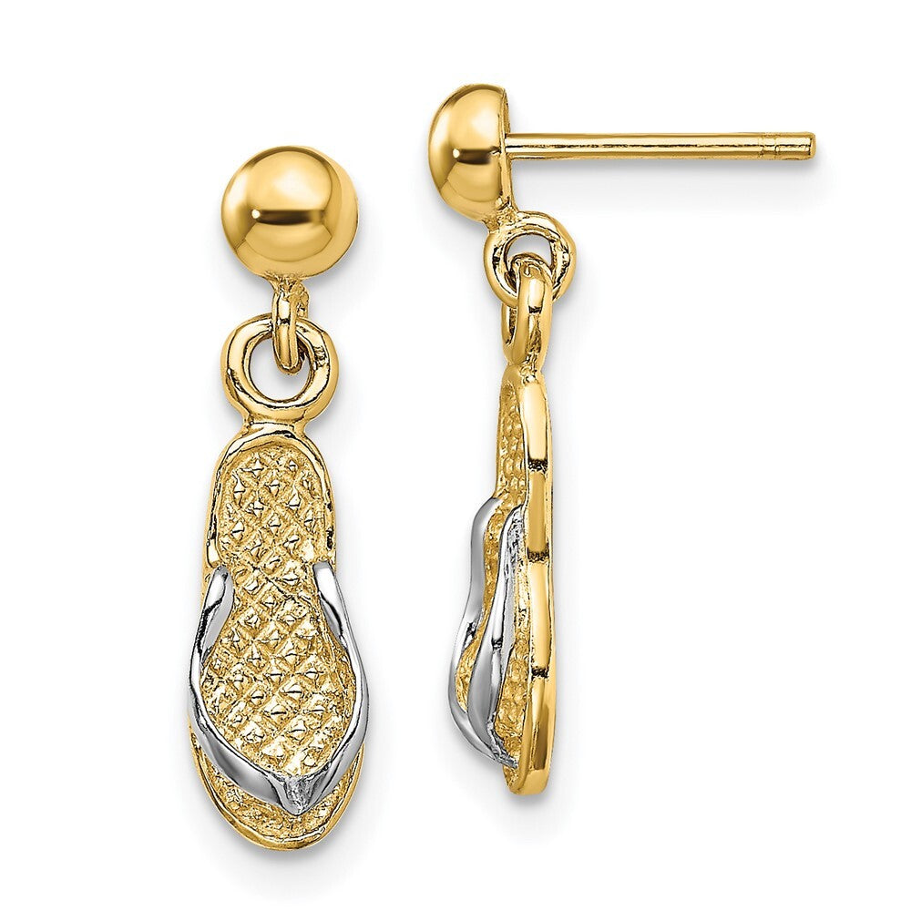 14k Yellow Gold and Rhodium Flip Flop Dangle Earrings Gift for Women