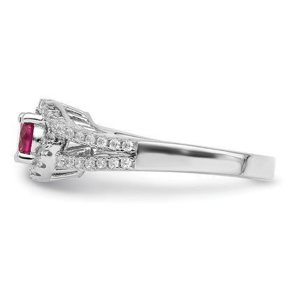Sterling Silver Rhodium plated Created Red Corundum & White CZ Ring Size 8