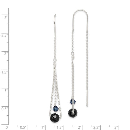 Sterling Silver Polished Black Crystal Threader Earrings