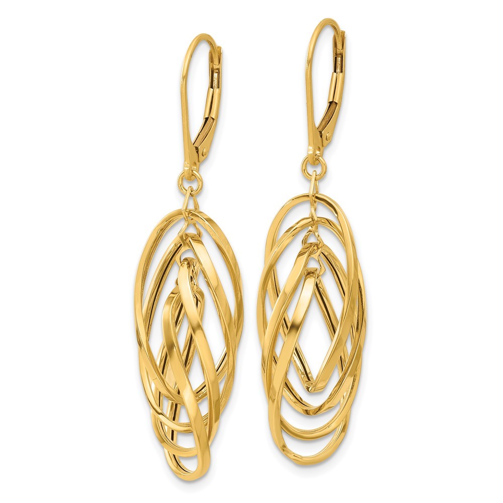 14k Yellow Gold Polished Oval Twisted Drop Dangle Earrings