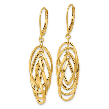14k Yellow Gold Polished Oval Twisted Drop Dangle Earrings