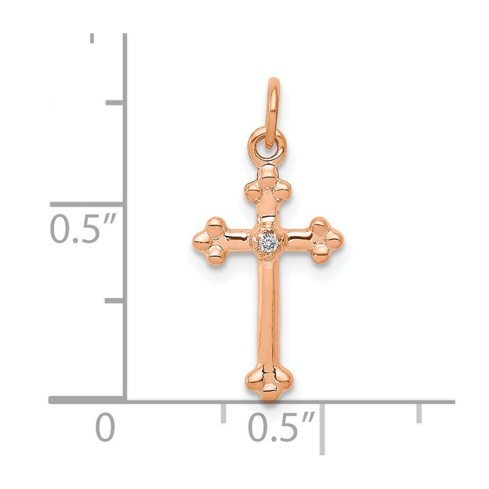 14k Rose Gold Small Diamond Budded Cross Pendant