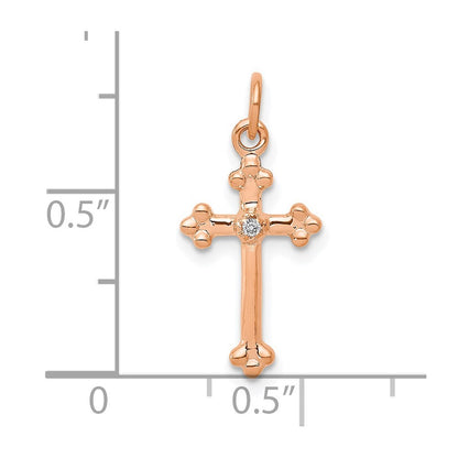 14k Rose Gold Small Diamond Budded Cross Pendant