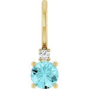 14k Yellow Gold Natural Blue Zircon & .015 CT Natural Diamond Charm Pendant