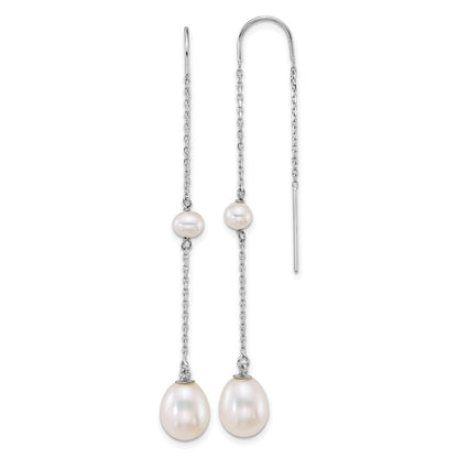 14k White Gold 4mm Teardrop Freshwater Cultured Pearl Chain Threader Earrings