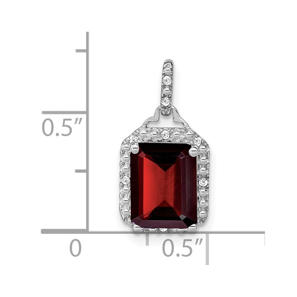 14k White Gold Emerald-cut Garnet and Diamond Halo Pendant for Women
