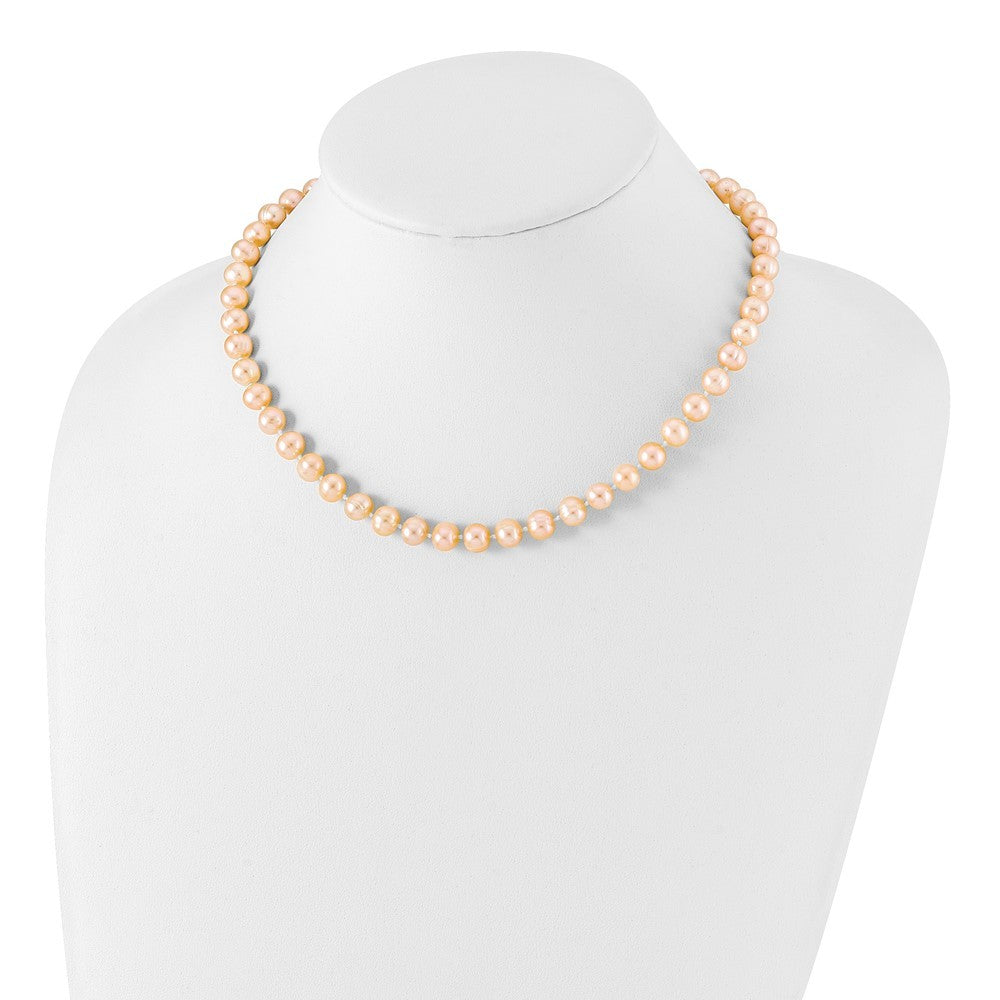 Sterling Silver Rhodium-plated 7-8mm Pink Cultured Pearl Necklace 18"