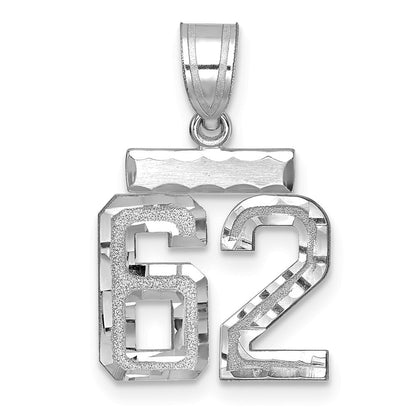 14k White Gold Small Brushed Diamond-cut Number 62 Charm Pendant for Women