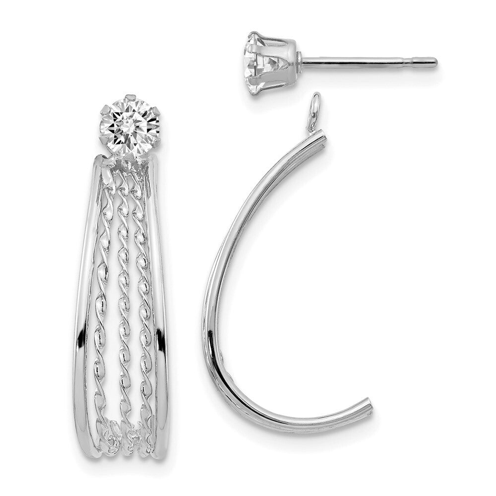 14K White Gold J Hoop Polished Cubic Zirconia Stud Earrings Gift for Women