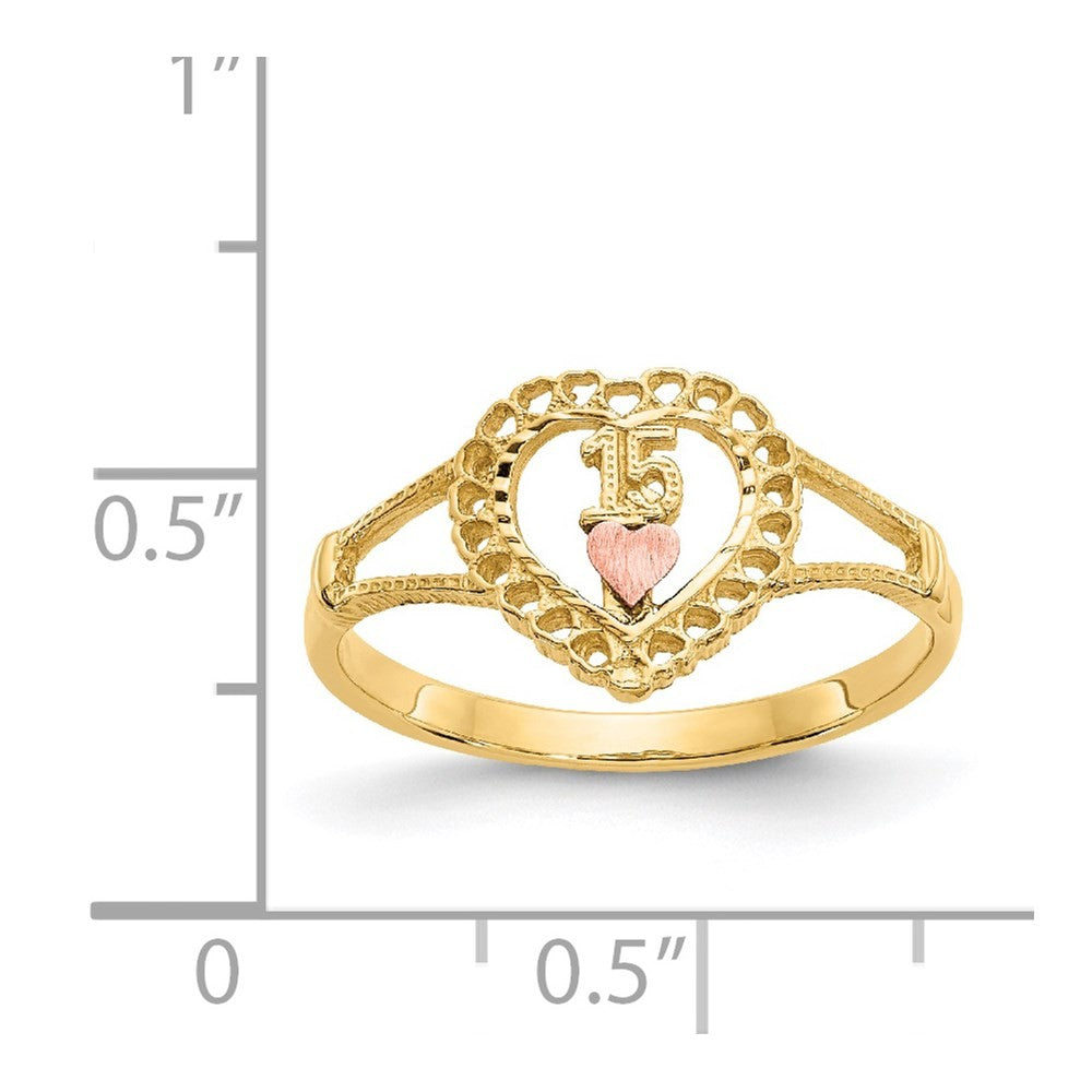 14K Two-tone Gold 15 Heart Ring