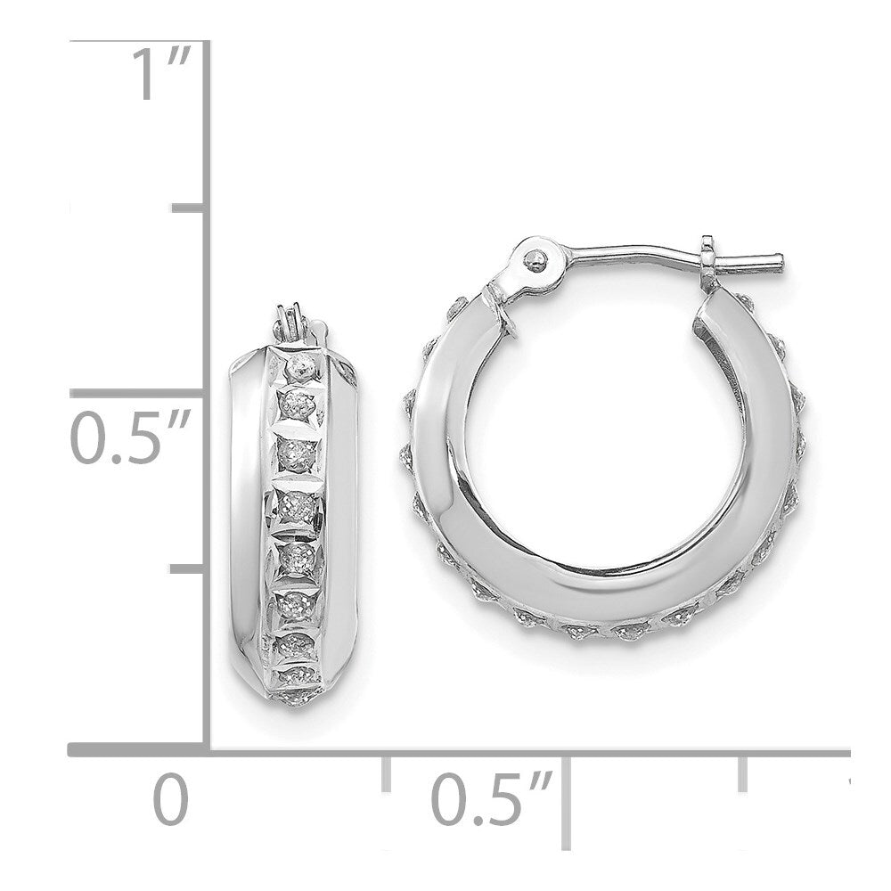 14k White Gold Diamond Fascination Round Hinged Hoop Earrings Gift for Women