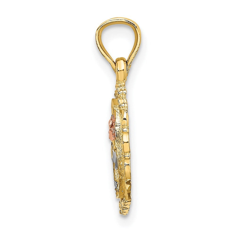 14K Two-tone with White Rhodium Rose In Oval Frame Charm