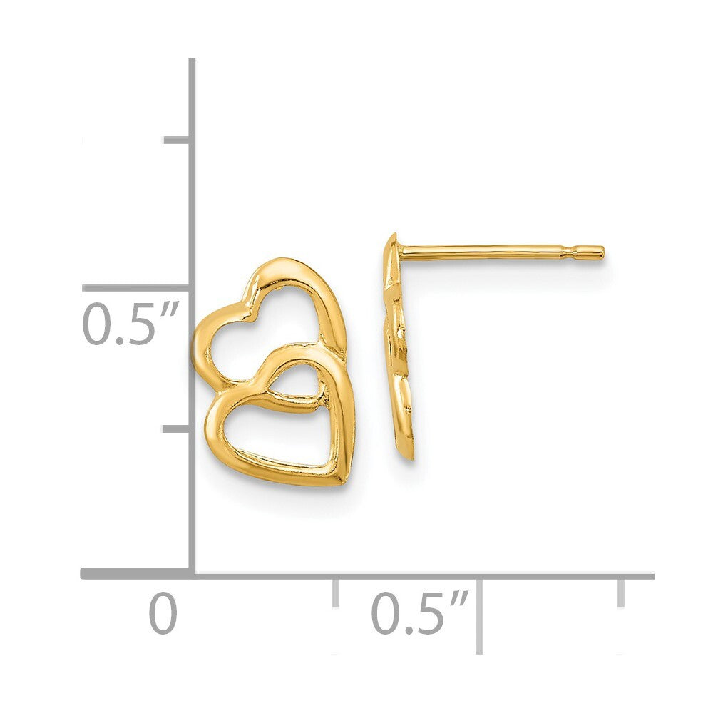 14k Yellow Gold Hearts Stud Earrings Gift for Women