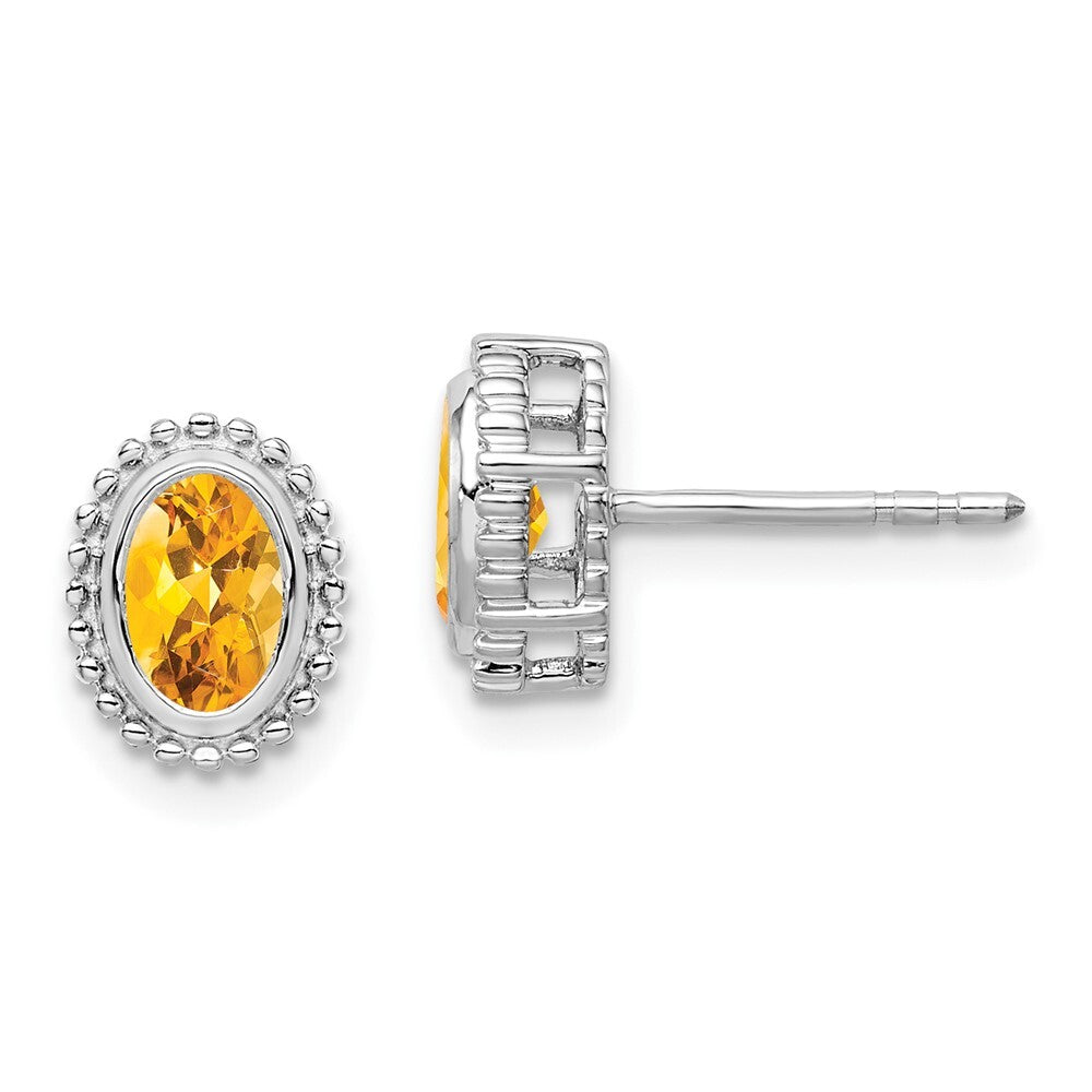 14k White Gold Oval Citrine Stud Earrings