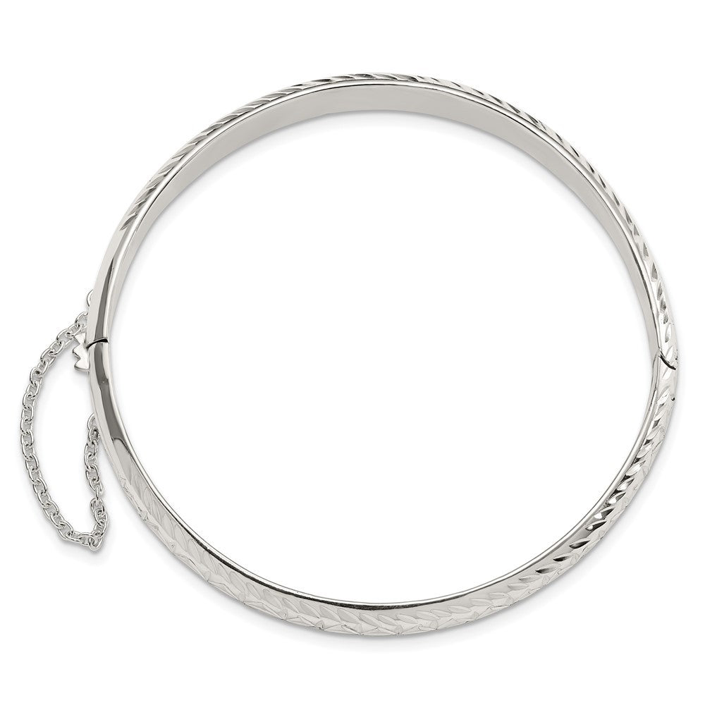 Sterling Silver Polished and Diamond-Cut 7.25mm Hinged Bangle