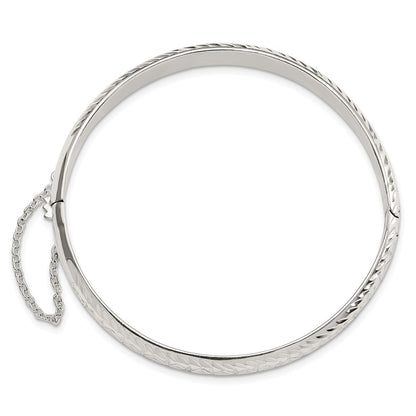 Sterling Silver Polished and Diamond-Cut 7.25mm Hinged Bangle