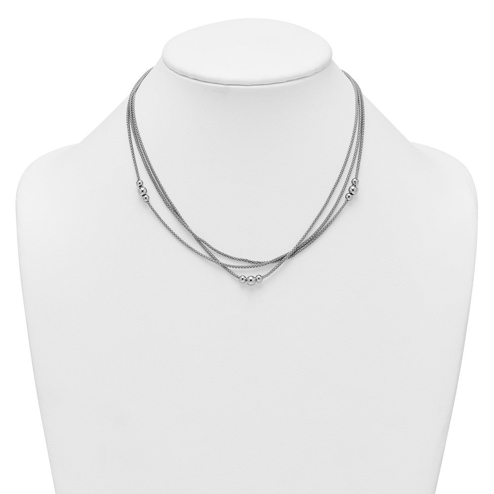 Sterling Silver Beaded Triple Strand Mesh 17 inch with 1 inch Extension Necklace