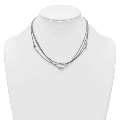 Sterling Silver Beaded Triple Strand Mesh 17 inch with 1 inch Extension Necklace