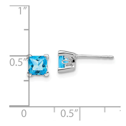 14k White Gold Square Blue Topaz Stud Earrings Gift for Women