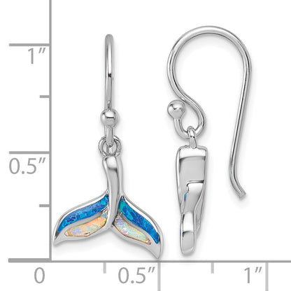Sterling Silver Polished Lab Created Opal Whale Tail Dangle Earrings