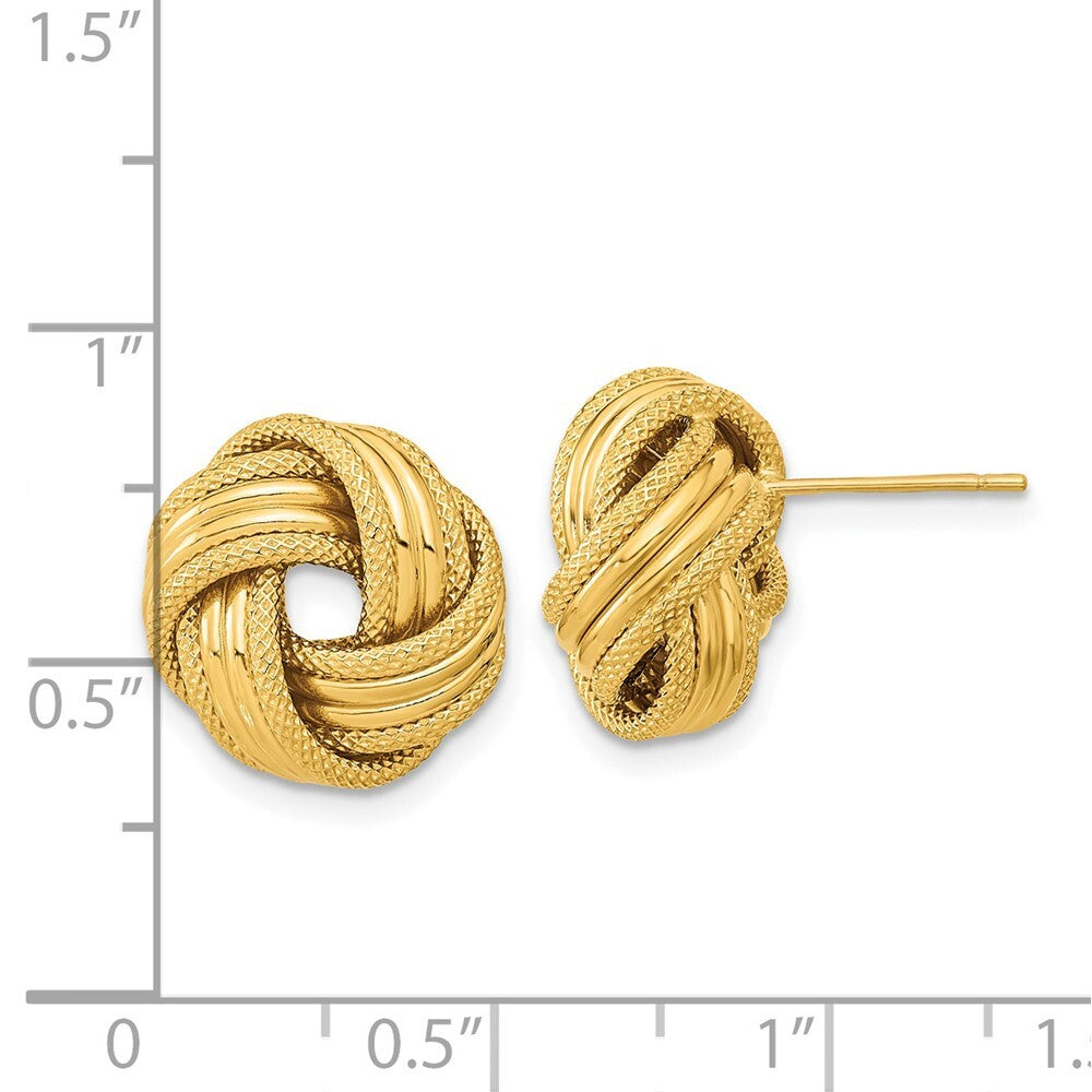 14k Yellow Gold Polished Textured Love Knot Stud Earrings Gift for Women