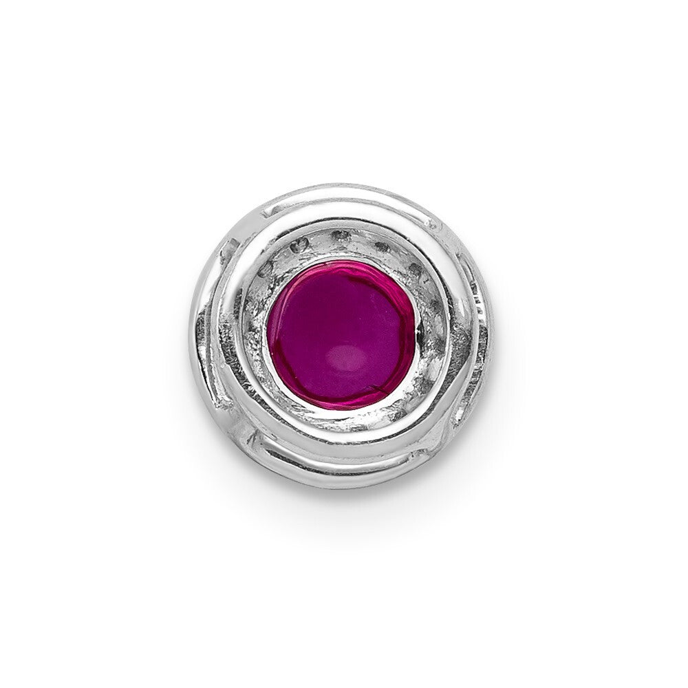 14k White Gold Diamond and Cabochon .38 Ruby Halo Chain Slide Pendant for Women