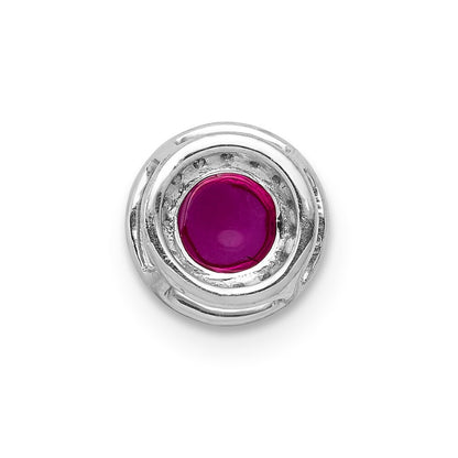 14k White Gold Diamond and Cabochon .38 Ruby Halo Chain Slide Pendant for Women
