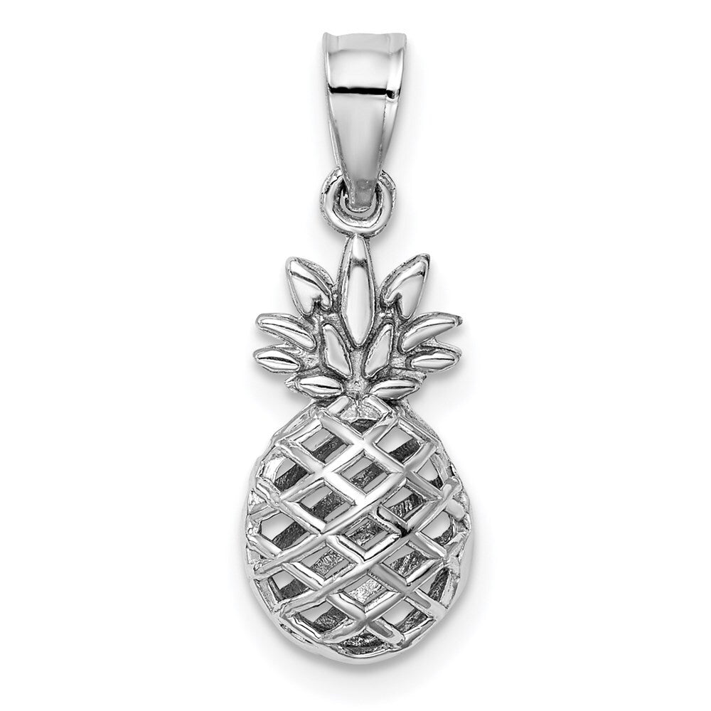 14k White Gold White Polished 3D Pineapple Pendant for Women