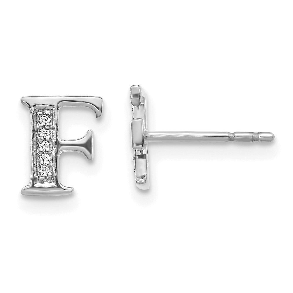 14k White Gold Diamond Initial F Stud Earrings Gift for Women