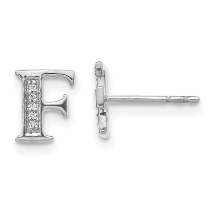 14k White Gold Diamond Initial F Stud Earrings Gift for Women