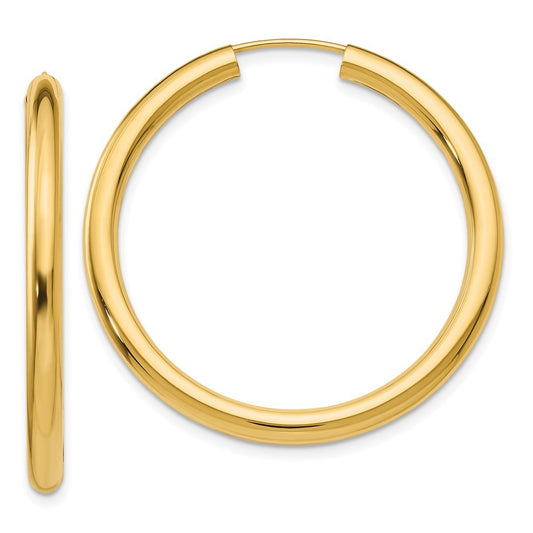 14k Yellow Gold Polished Endless Tube Hoop Earrings