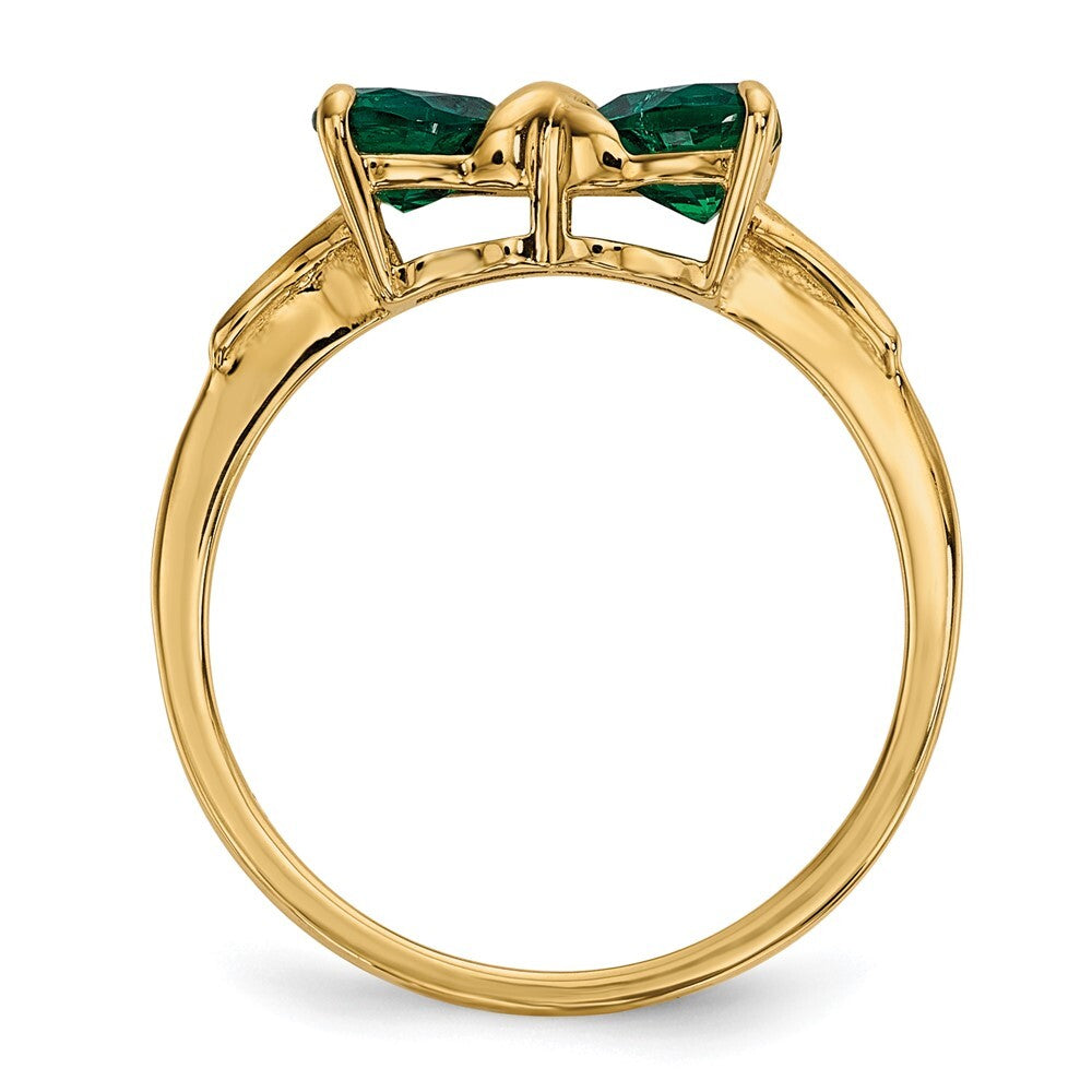 14K Yellow Gold Gold Polished Created Emerald Bow Ring