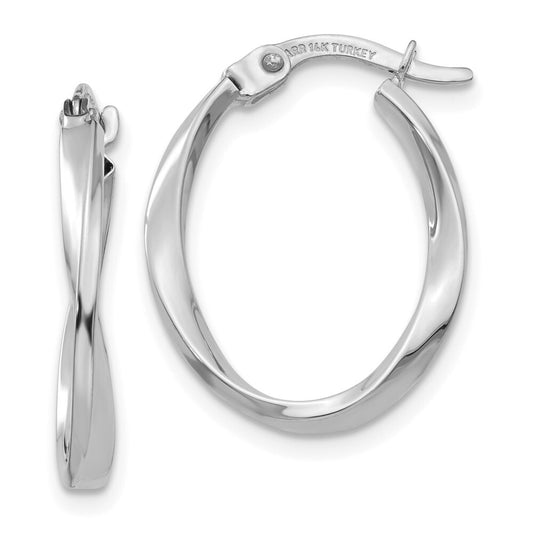 14K White Gold Polished Oval Twist Hoop Earrings Gift for Women