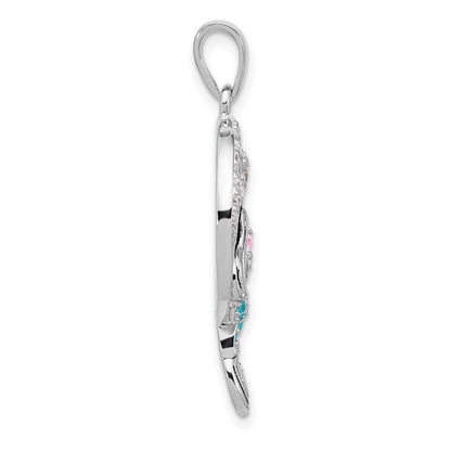 Sterling Silver  Antiqued White Pink and Blue Cubic Zirconia Mermaid Pendant