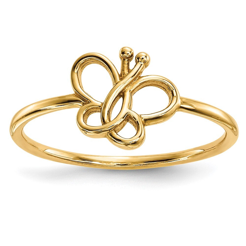 14K Yellow Gold Polished Butterfly Ring Size 7