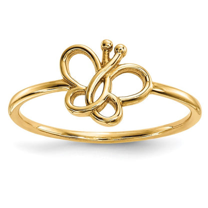 14K Yellow Gold Polished Butterfly Ring Size 7