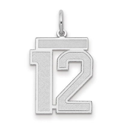 14k White Gold Medium Satin Number 12 Charm Pendant for Women